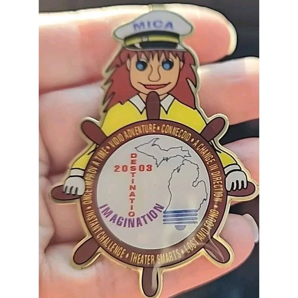 MI DI Pin Destination Imagination Pinback 2003 Captain Michigan OM201